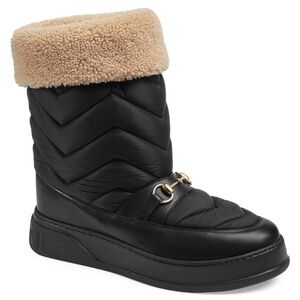 Gucci Quebec Shearling Chevron Snow Horsebit Boots Men's G 8 - US 8.5 - EU 42